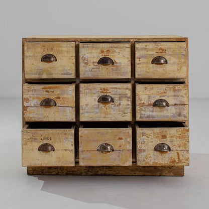 Cassettiera rustica a 9 cassetti, stile Berlino, circa 1940