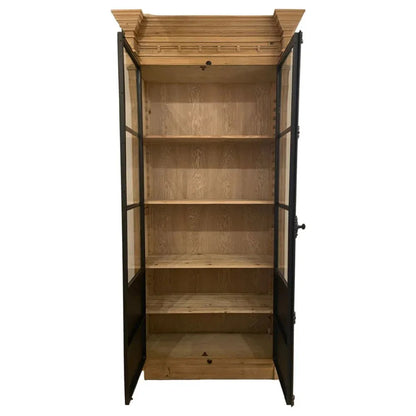 Mobiletto in legno con pannello frontale in ferro e vetro cattedrale