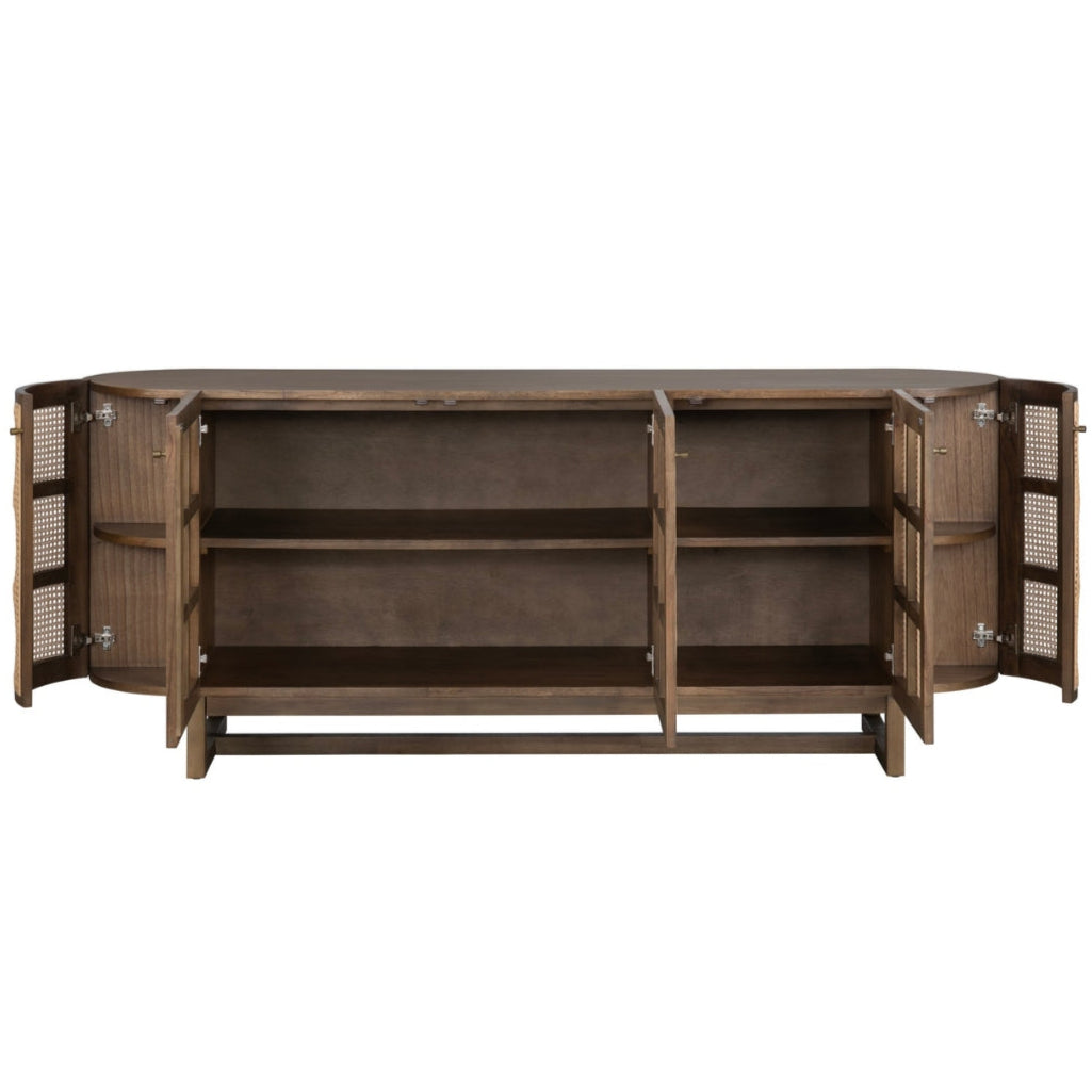 Credenza con porta in rattan intrecciato e silhouette arrotondata