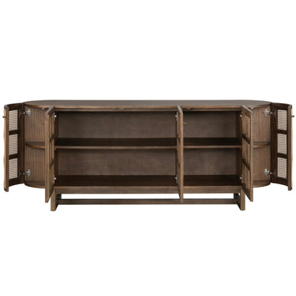 Credenza con porta in rattan intrecciato e silhouette arrotondata