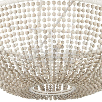 Lampadario con perline in legno bianco zucchero