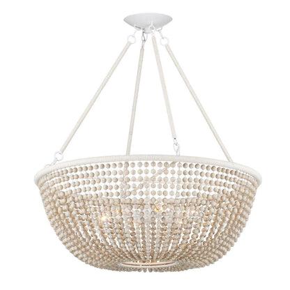 Lampadario con perline in legno bianco zucchero