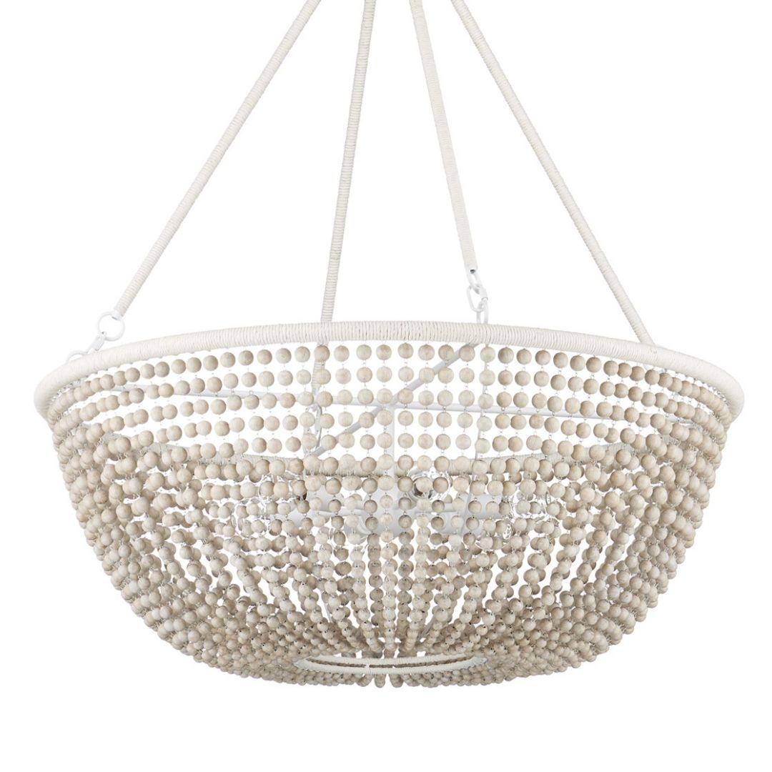 Lampadario con perline in legno bianco zucchero