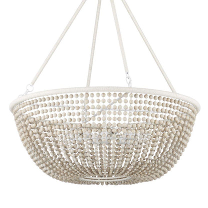 Lampadario con perline in legno bianco zucchero