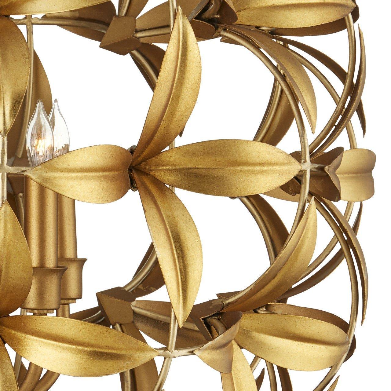 Lampadario a sfera dorata a 6 luci ispirato alla natura