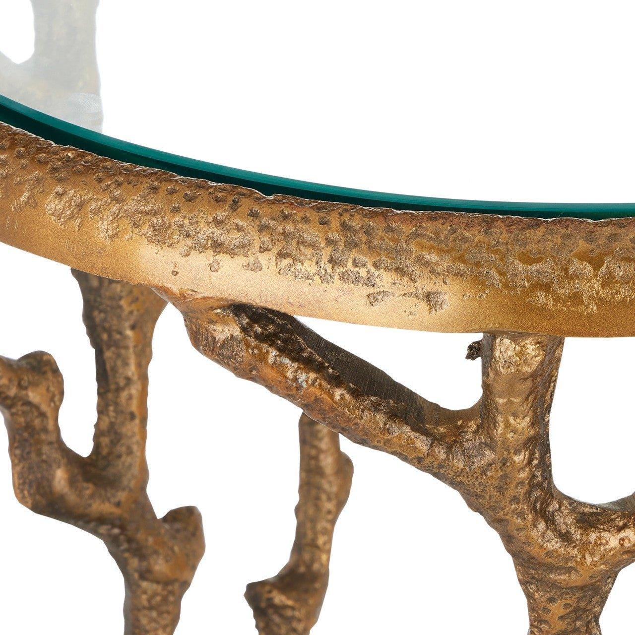 Tavolino decorativo in ottone color corallo