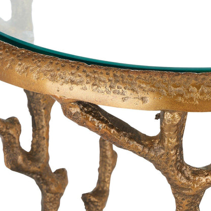 Tavolino decorativo in ottone color corallo