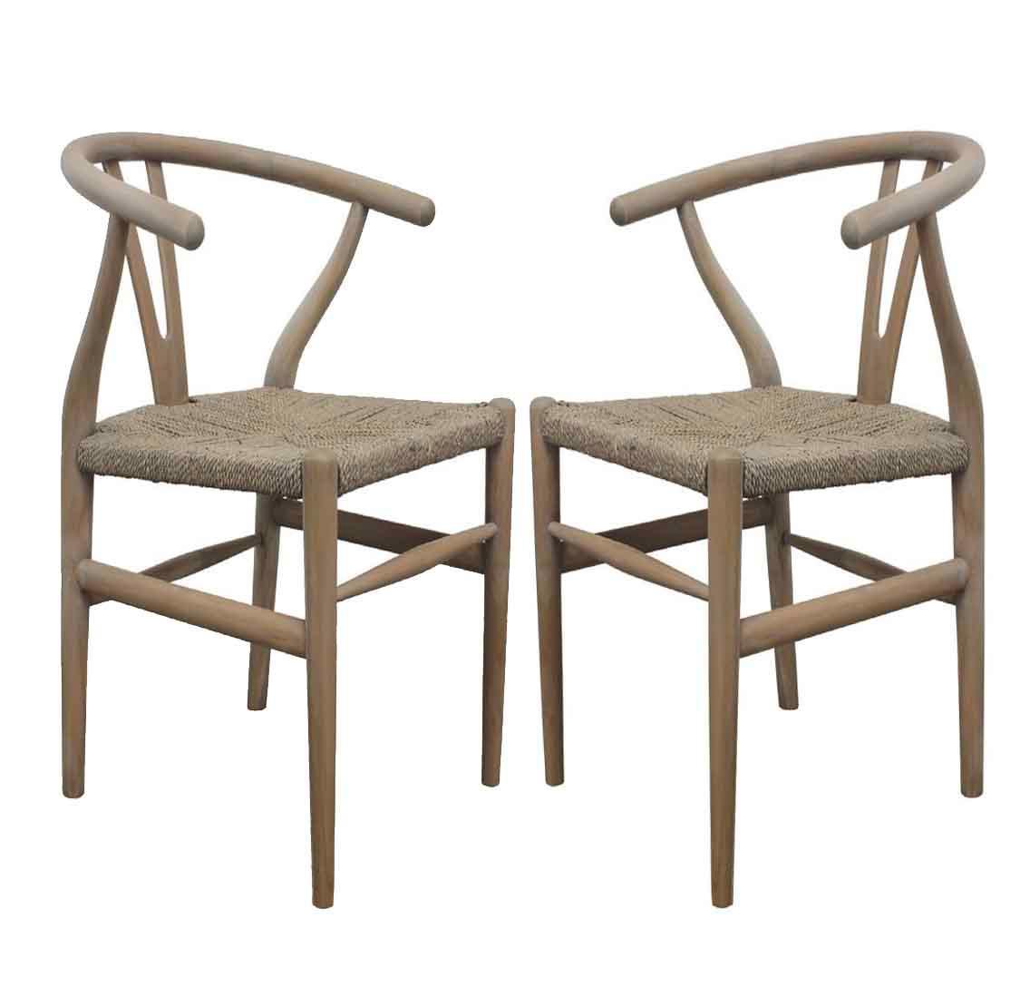 Sgabello da bar con seduta in giunco ​​Wishbone marrone invecchiato