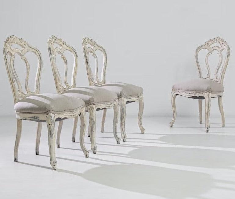 Sedie da pranzo antiche in stile shabby chic francese - Set di 4