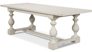 Tavolo da pranzo antico bianco in stile fattoria con cavalletto