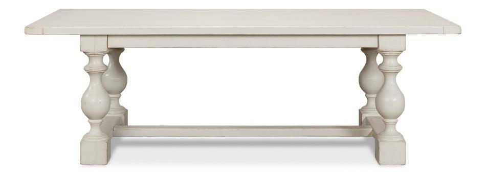 Tavolo da pranzo antico bianco in stile fattoria con cavalletto