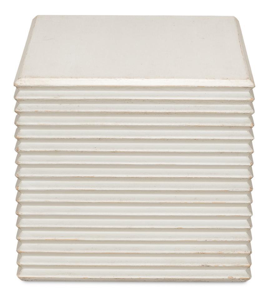 Tavolino antico bianco a coste