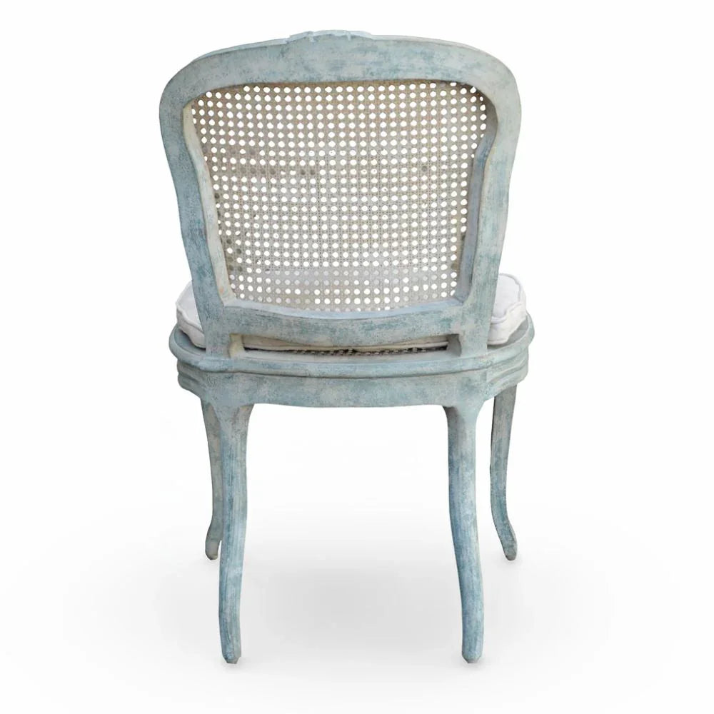 Sedia da pranzo in canna blu francese