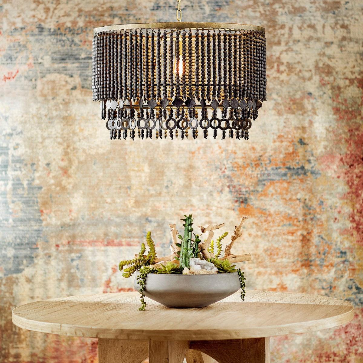 Lampadario Boho Luxe con perline nere