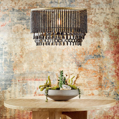 Lampadario Boho Luxe con perline nere