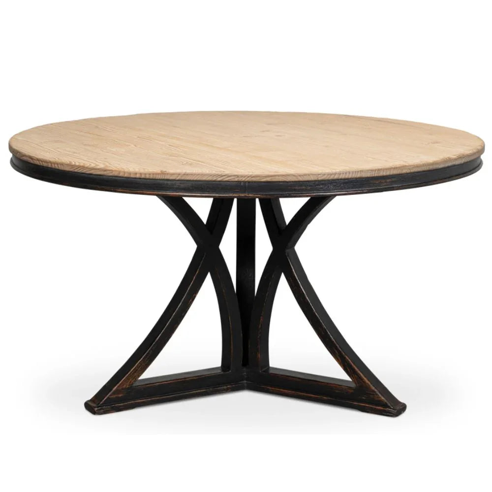 Tavolo da pranzo con piano in legno bianco a contrafforte