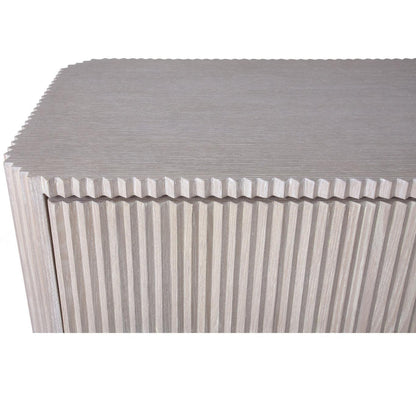 Cassettiera a 3 cassetti in rovere sbiancato con lavorazione a coste