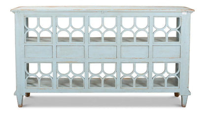 Scaffale per vino in stile country francese blu con cassetti