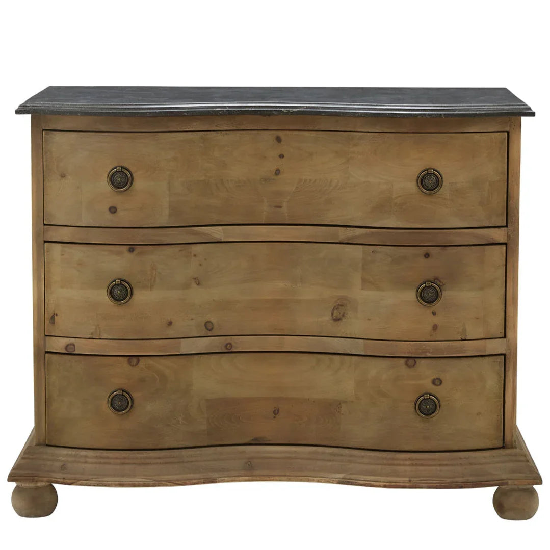 Cassettiera con piano in pietra curva blu