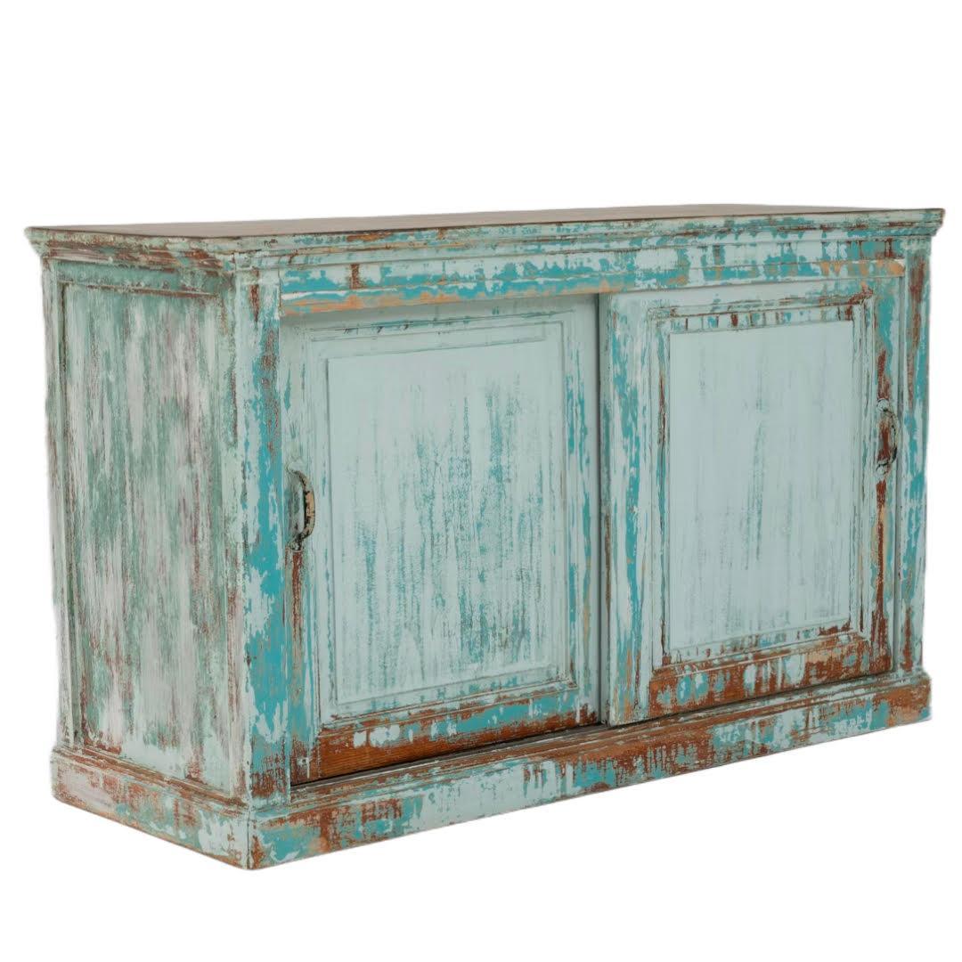 Credenza francese in stile country blu acqua, circa 1850