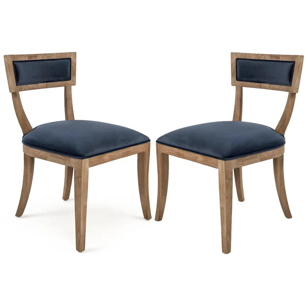 Sedie con schienale curvo in velluto blu - Coppia