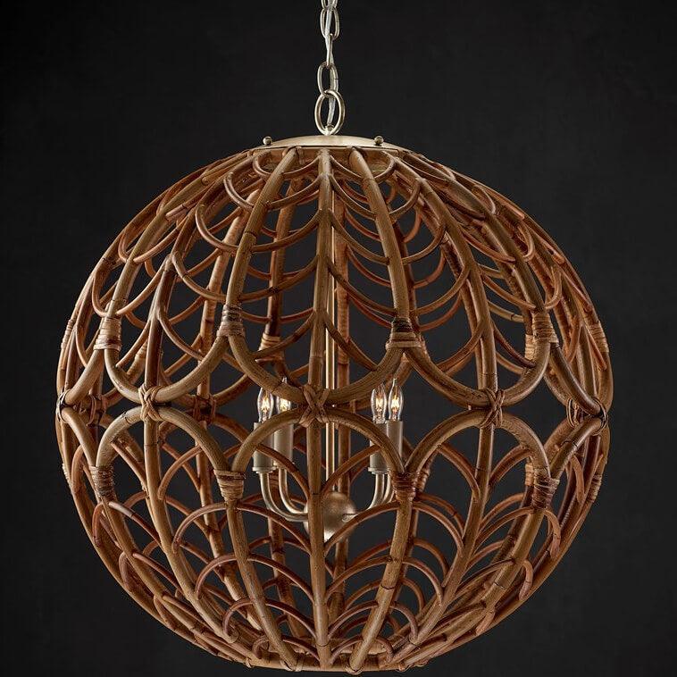 Lampadario Boho in rattan con sfere