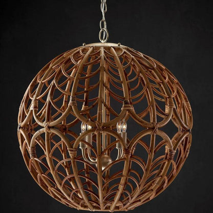 Lampadario Boho in rattan con sfere