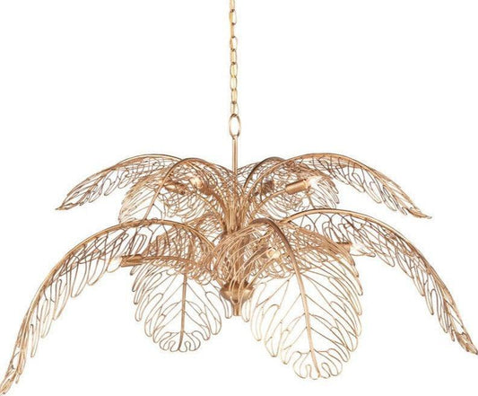 Lampadario in ottone con foglie di palma