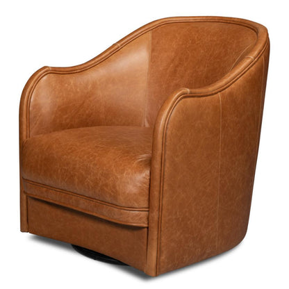 Sedia girevole in morbida pelle marrone