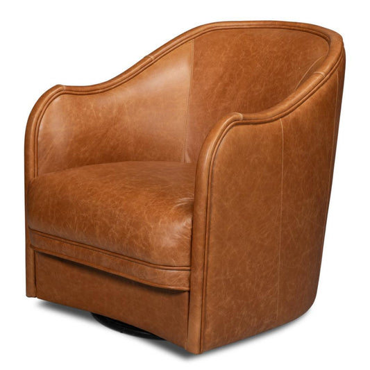 Sedia girevole in morbida pelle marrone