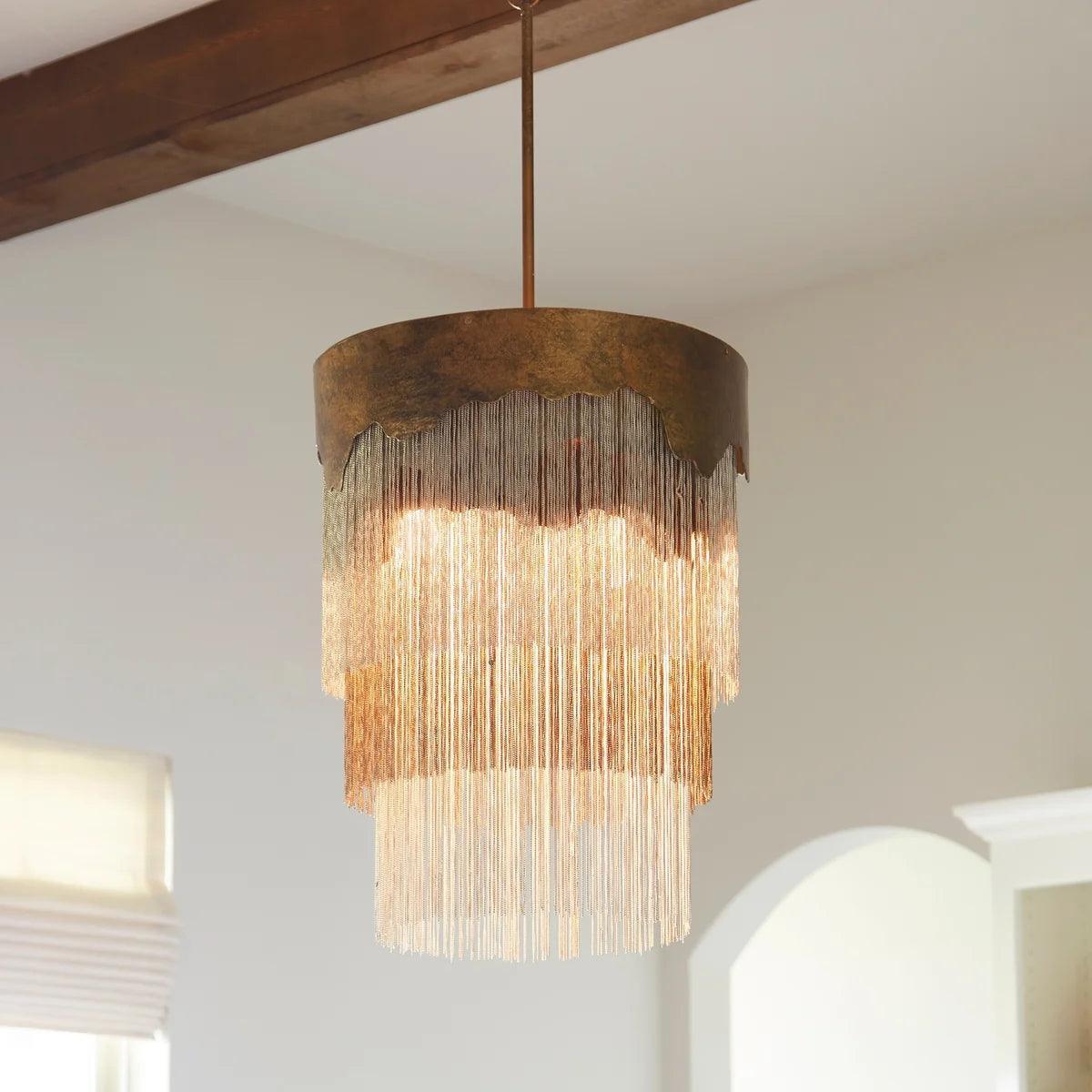 Lampadario a goccia contemporaneo in bronzo a più livelli