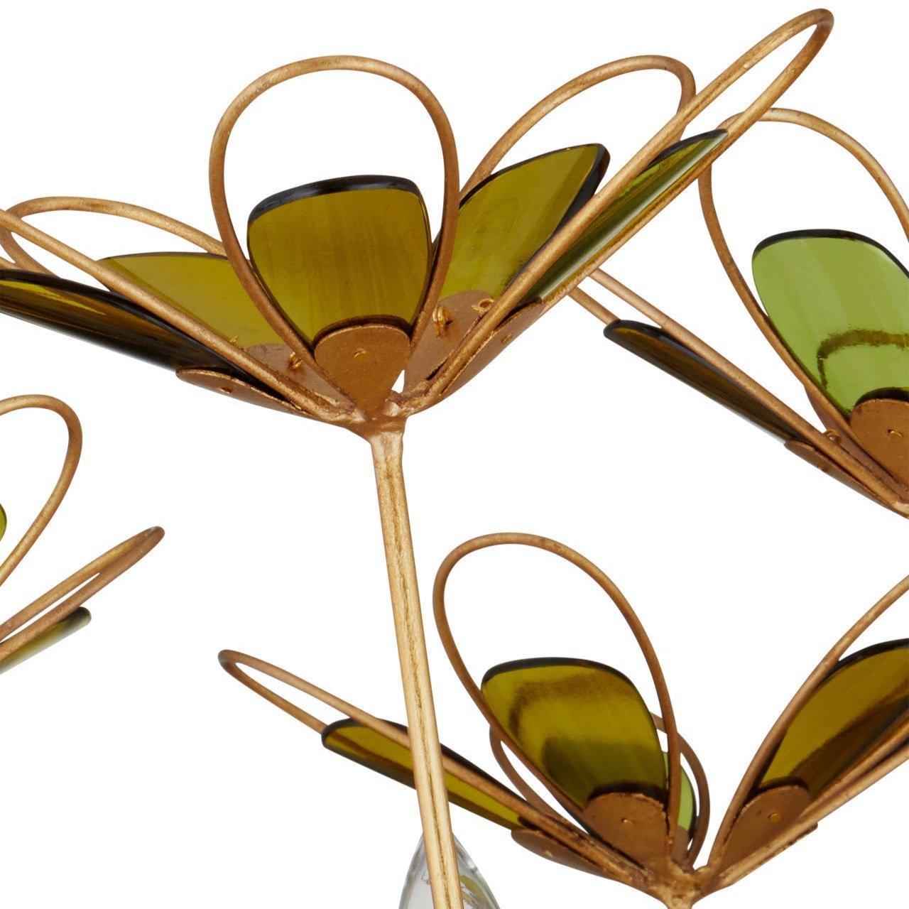 Lampadario floreale verde oro a 9 luci