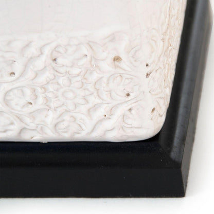 Lampada a urna bianca con paralume in tela di iuta