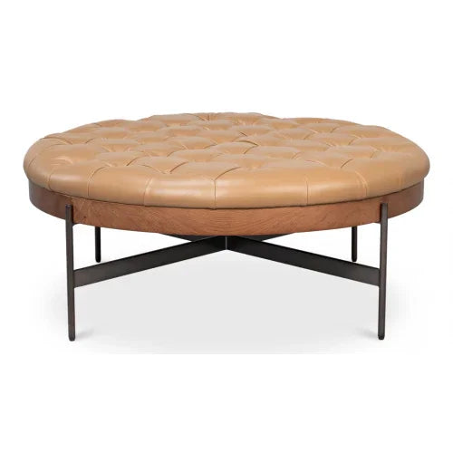 Pouf imbottito in pelle pieno fiore rustica