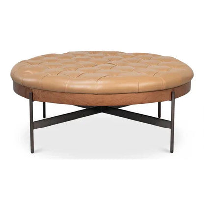 Pouf imbottito in pelle pieno fiore rustica