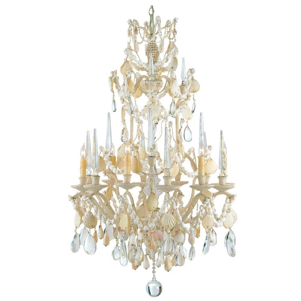 Lampadario a cascata di conchiglie e cristalli