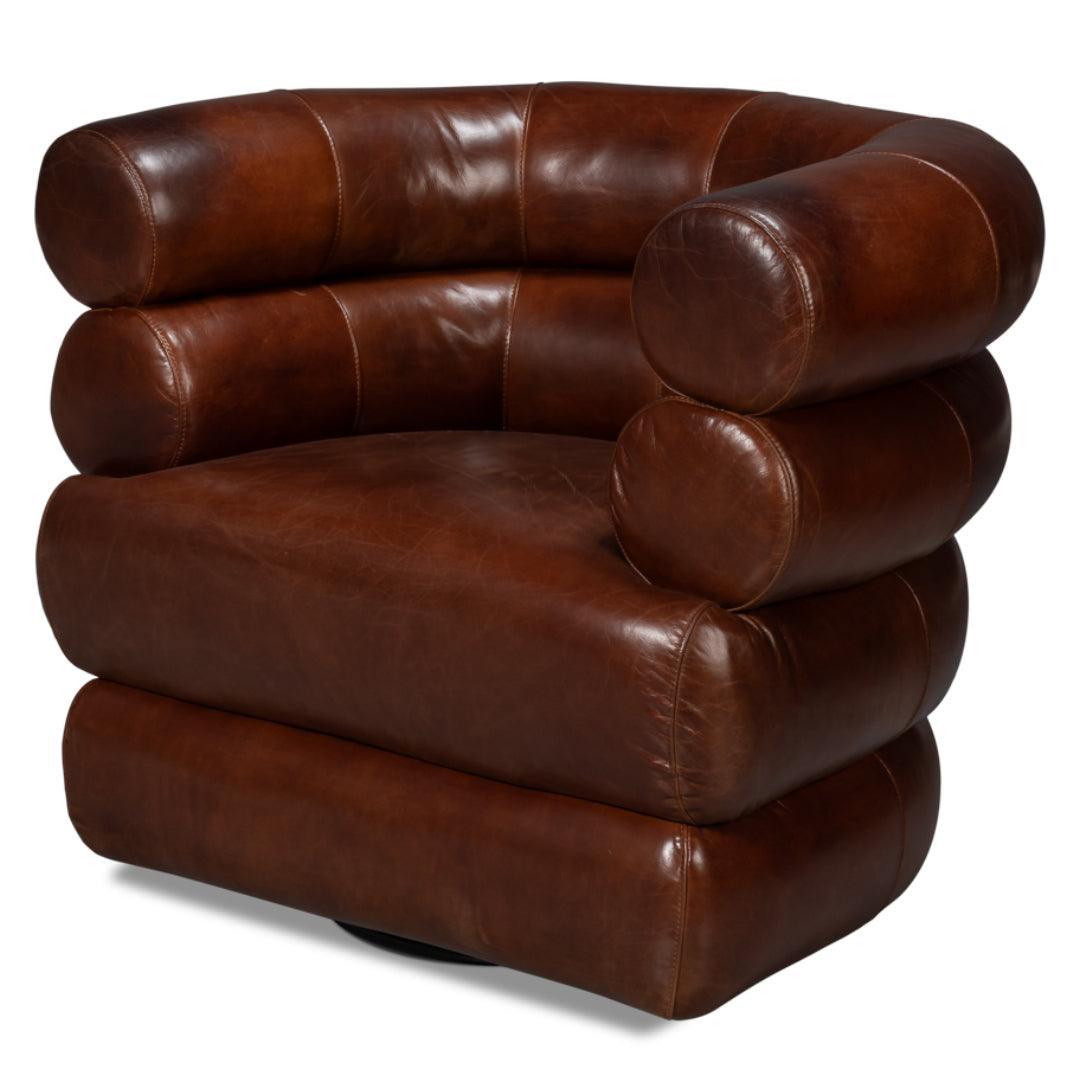 Sedia girevole in pelle marrone Newark