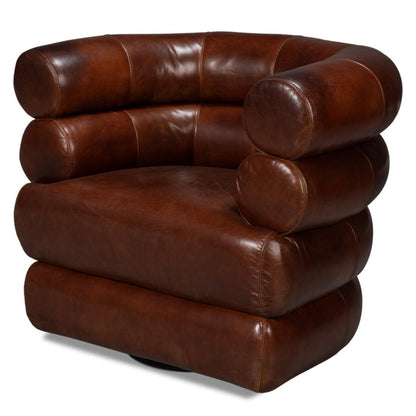 Sedia girevole in pelle marrone Newark
