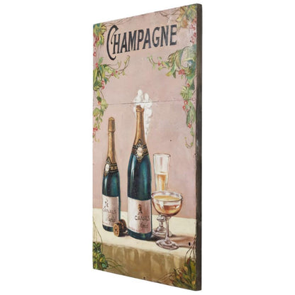Decorazione murale in metallo con pittura a olio e brindisi con champagne