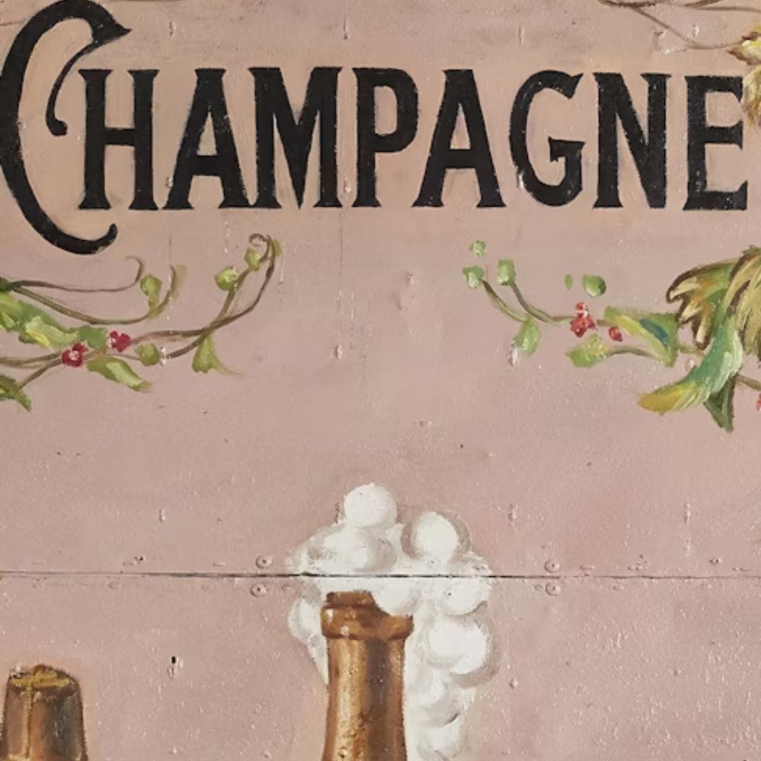Decorazione murale in metallo con pittura a olio e brindisi con champagne