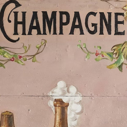 Decorazione murale in metallo con pittura a olio e brindisi con champagne