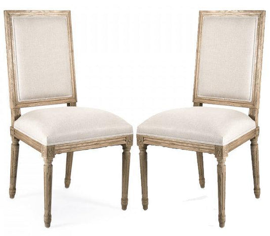 Sedia laterale classica Louis in lino naturale