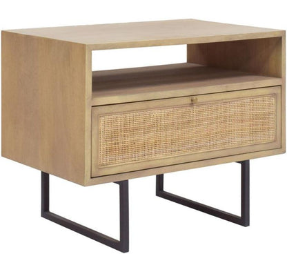 Tavolino laterale in rattan marrone costiero con 1 cassetto
