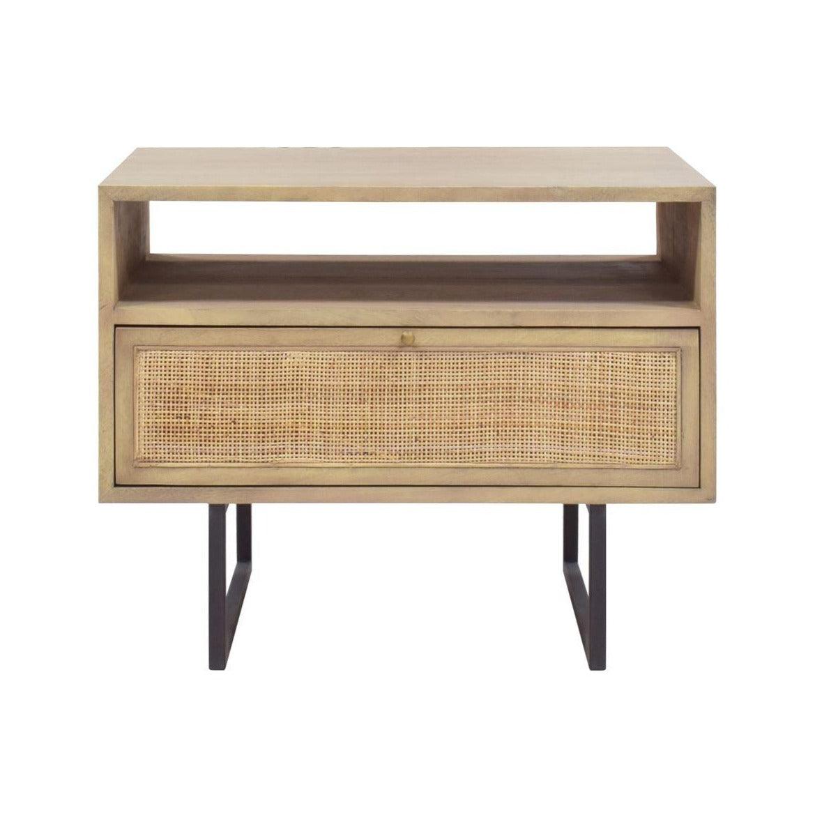 Tavolino laterale in rattan marrone costiero con 1 cassetto