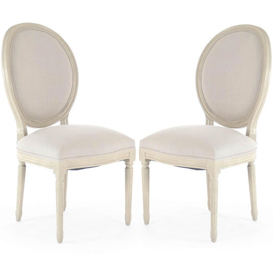 Sedie laterali a medaglione con schienale rotondo color crema