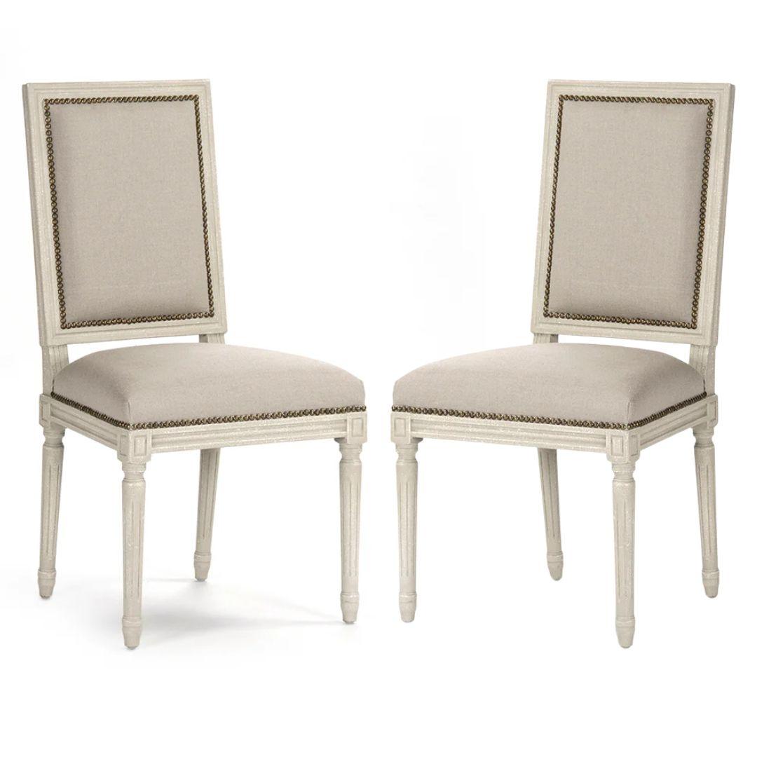 Sedia laterale Louis color avorio con borchie