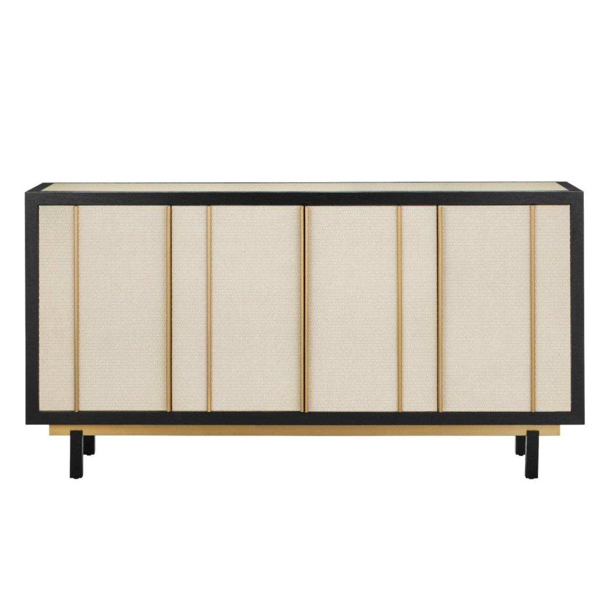 Credenza a 4 ante in rafia intrecciata color avorio