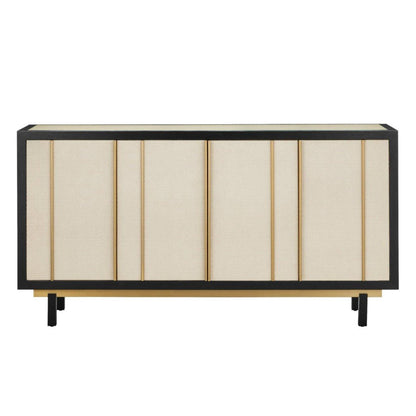 Credenza a 4 ante in rafia intrecciata color avorio