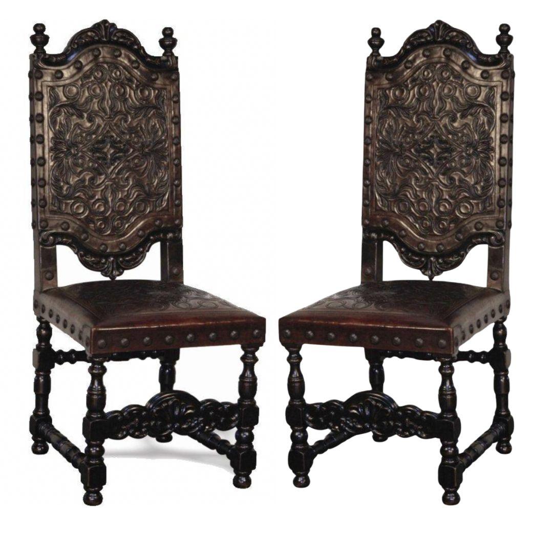 Sedia in pelle spagnola marrone Del Rey