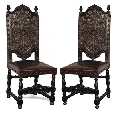 Sedia in pelle spagnola marrone Del Rey